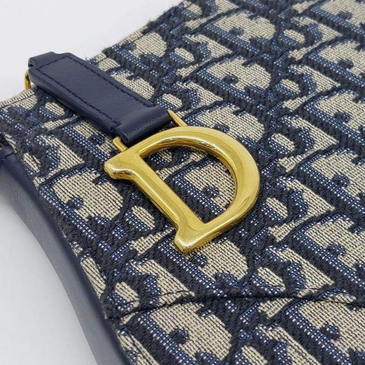 مملوكة مسبقًا Dior Navy Blue Fabric Saddle Shoulder Pouch