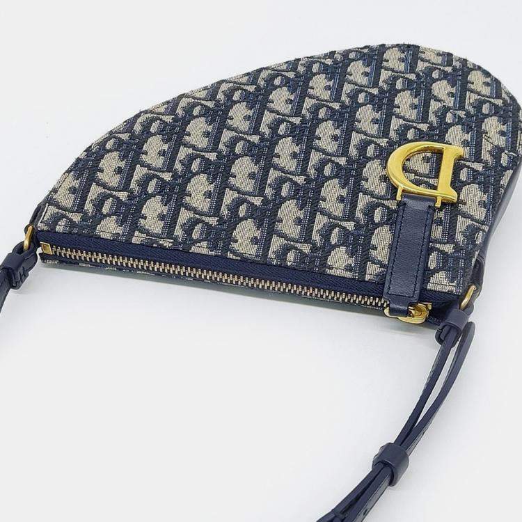 مملوكة مسبقًا Dior Navy Blue Fabric Saddle Shoulder Pouch