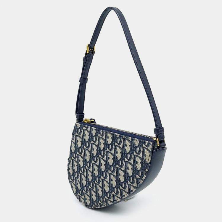 مملوكة مسبقًا Dior Navy Blue Fabric Saddle Shoulder Pouch