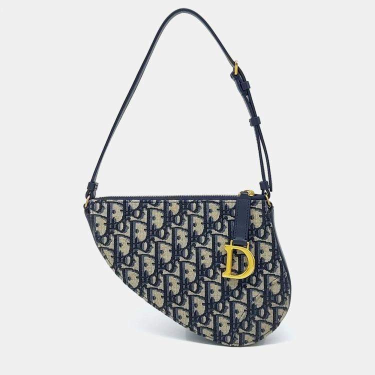 مملوكة مسبقًا Dior Navy Blue Fabric Saddle Shoulder Pouch