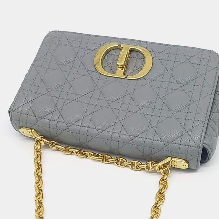 Pre Owned Dior Grey Leather Caro Bag Medium