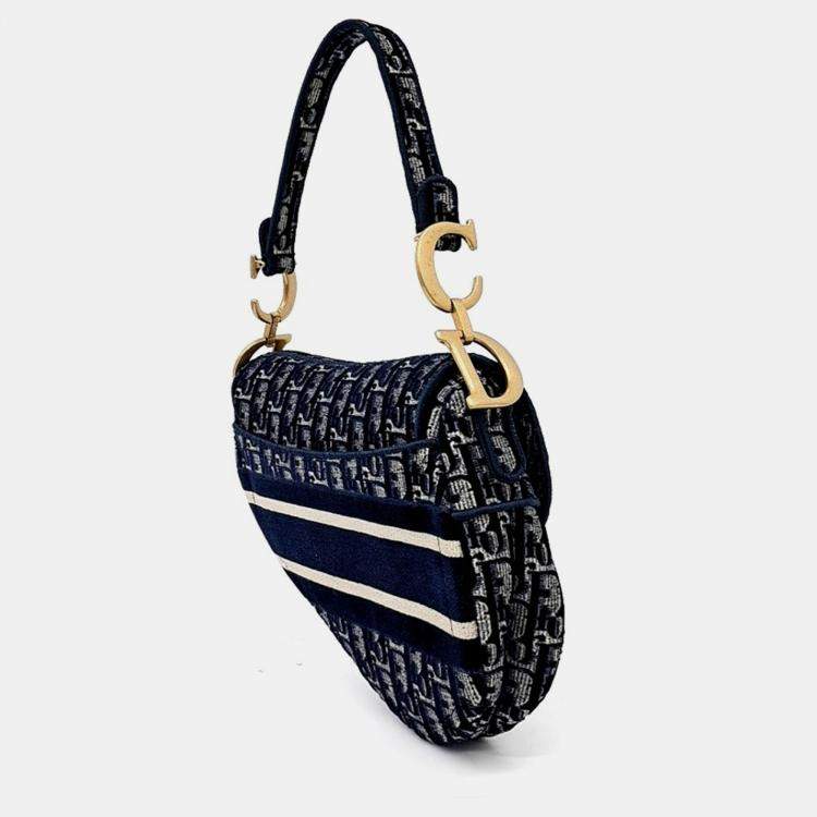 Pre Owned Dior Black Fabric Velvet Oblique Saddle Bag