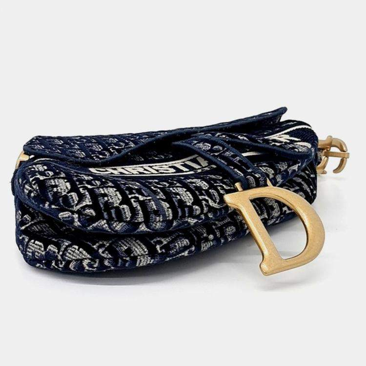 Pre Owned Dior Black Fabric Velvet Oblique Saddle Bag
