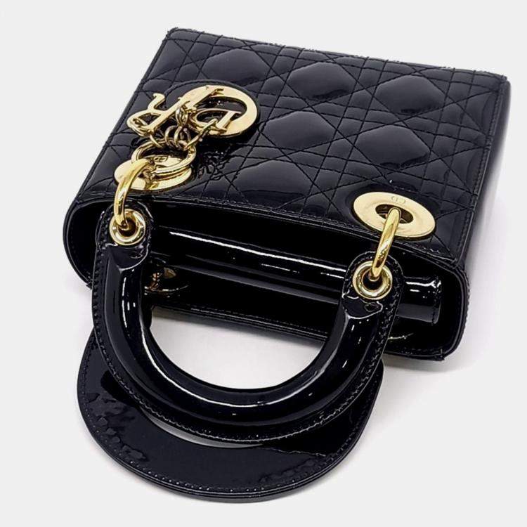 مملوكة مسبقًا Dior Black Patent Leather Patent Lady Bag Mini