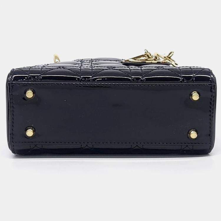 مملوكة مسبقًا Dior Black Patent Leather Patent Lady Bag Mini