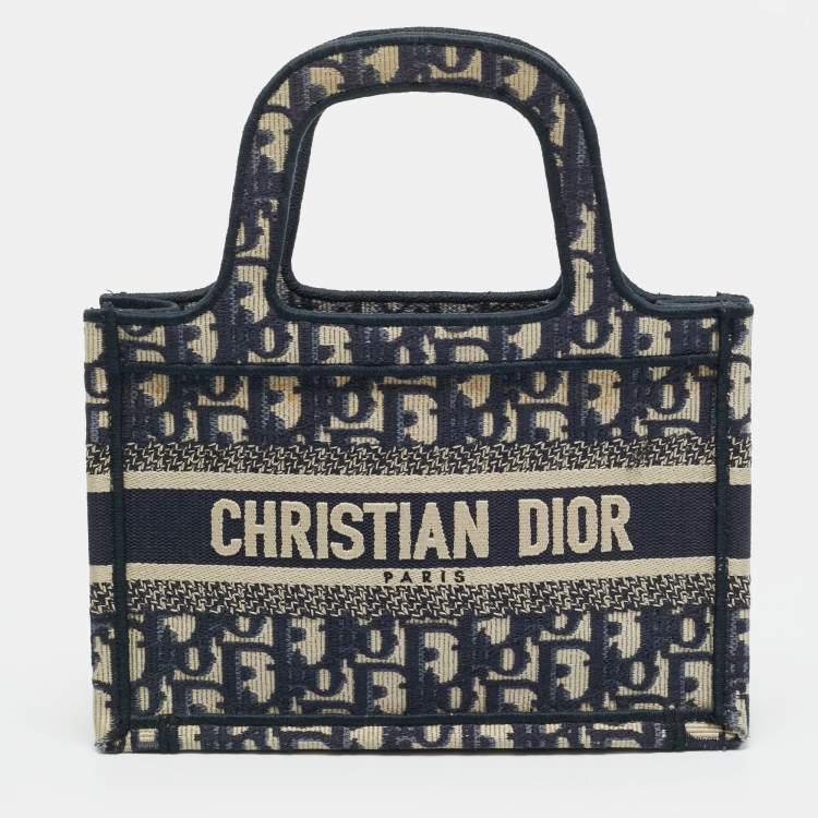 Pre Owned Dior Book Mini Navy Blue Oblique Canvas Tote
