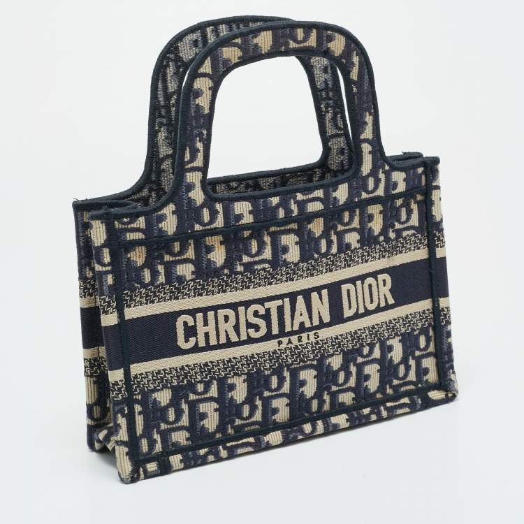 Pre Owned Dior Book Mini Navy Blue Oblique Canvas Tote
