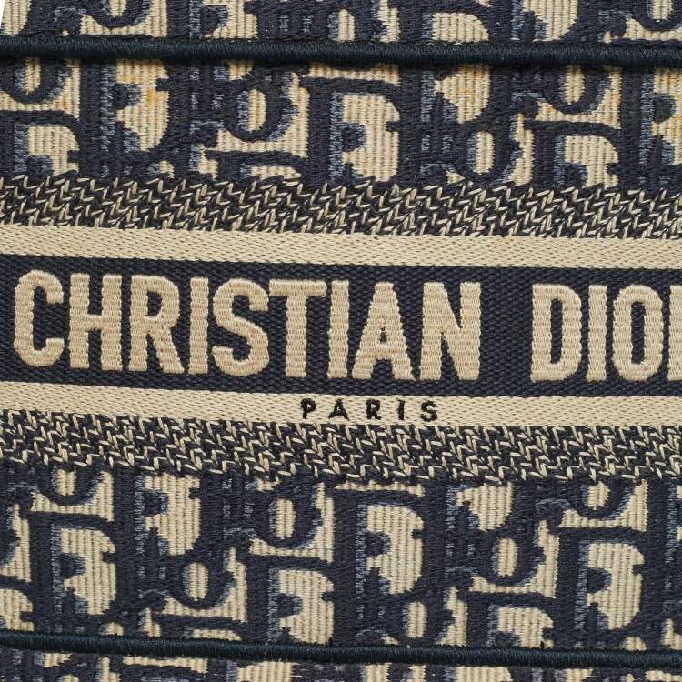 Pre Owned Dior Book Mini Navy Blue Oblique Canvas Tote