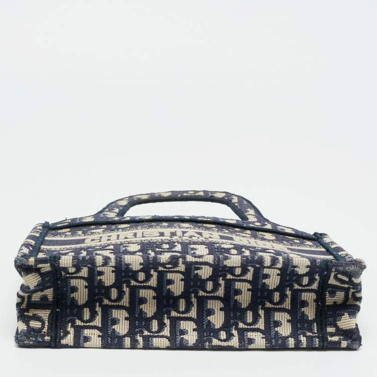Pre Owned Dior Book Mini Navy Blue Oblique Canvas Tote