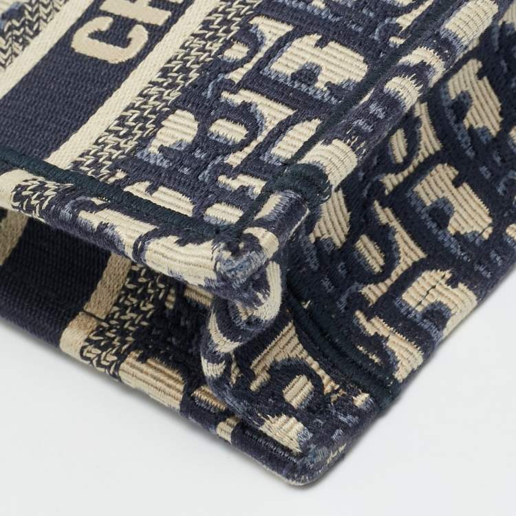 Pre Owned Dior Book Mini Navy Blue Oblique Canvas Tote