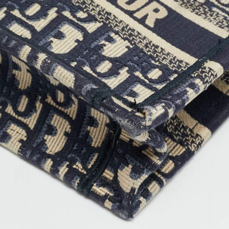 Pre Owned Dior Book Mini Navy Blue Oblique Canvas Tote