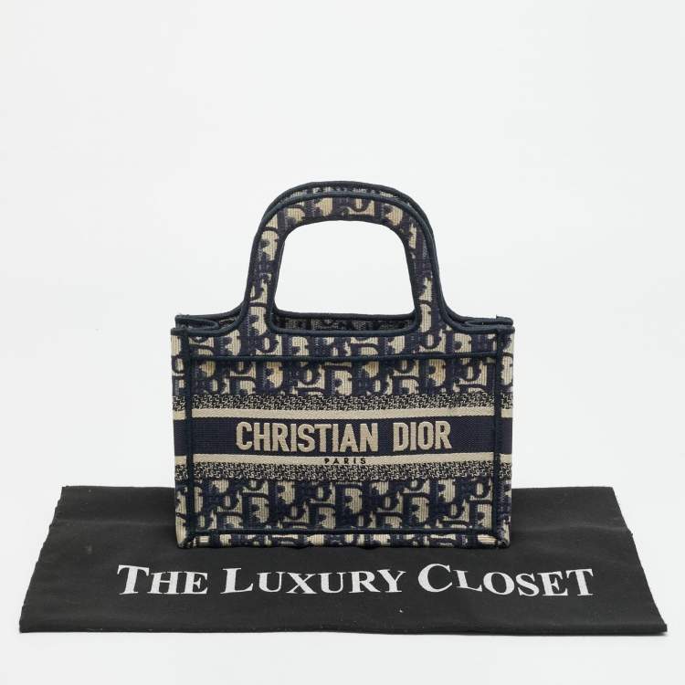 Pre Owned Dior Book Mini Navy Blue Oblique Canvas Tote
