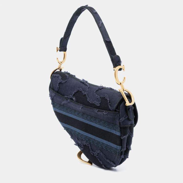 Pre Owned Dior Blue Camouflage Embroidered Canvas Saddle Bag