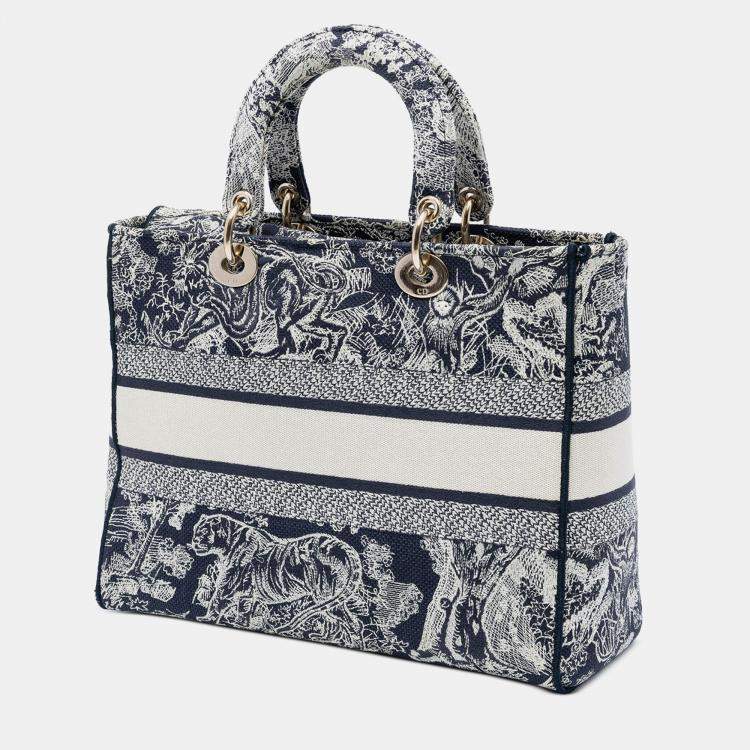Pre Owned Dior Blue Large Embroidered Canvas Toile de Jouy Lady D Lite