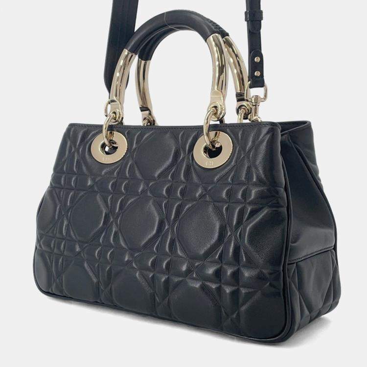 مملوكة مسبقًا Christian Dior 95.22 Cannage Medium Leather Handbag Black