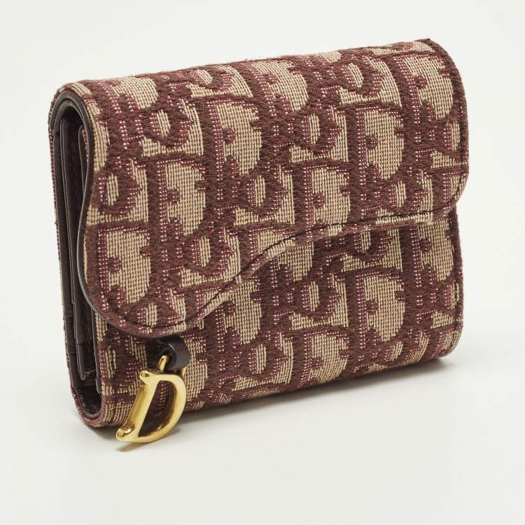 Pre Owned Dior Saddle Burgundy Diorissimo Canvas Compact Wallet