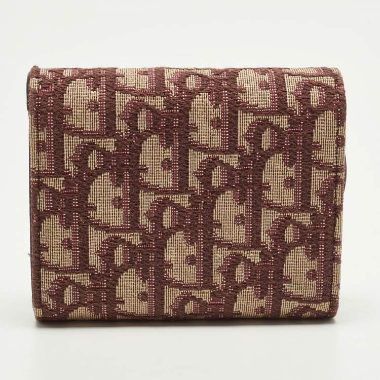 Pre Owned Dior Saddle Burgundy Diorissimo Canvas Compact Wallet