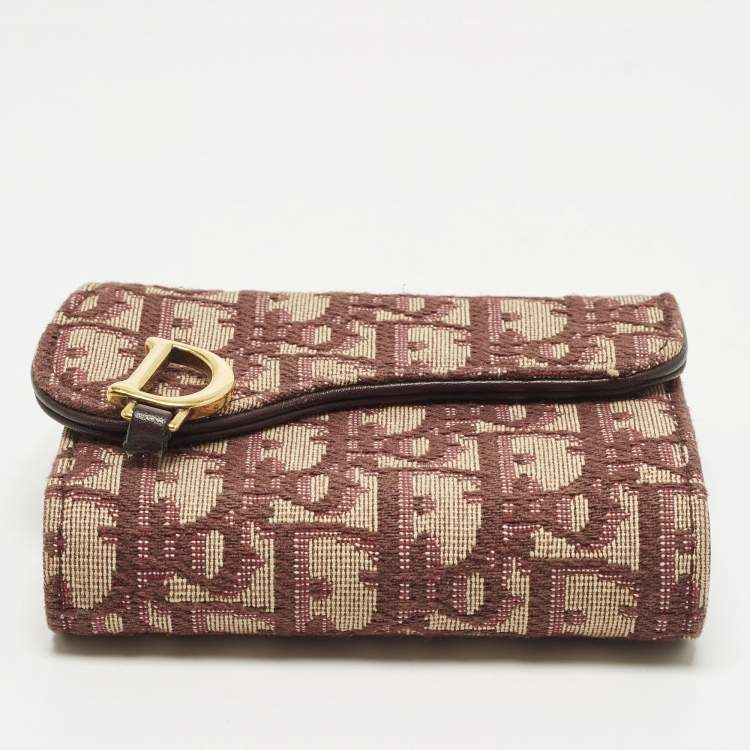 Pre Owned Dior Saddle Burgundy Diorissimo Canvas Compact Wallet
