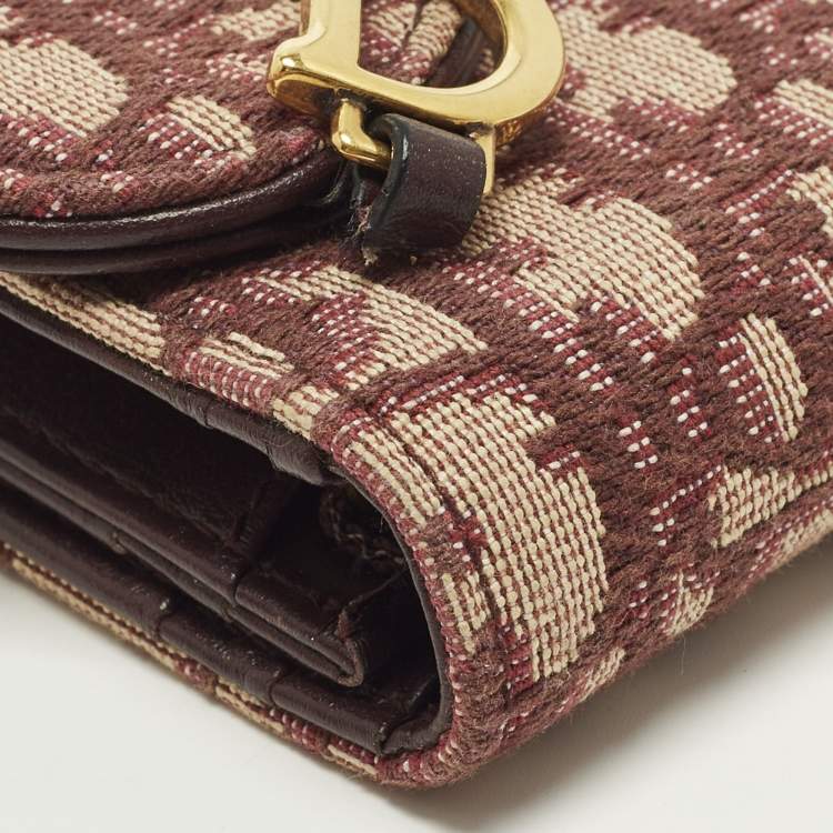 Pre Owned Dior Saddle Burgundy Diorissimo Canvas Compact Wallet