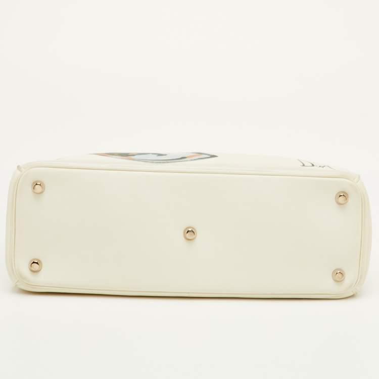 Pre Owned Dior Diorissimo Medium White Leather Flower Print Shopper Tote