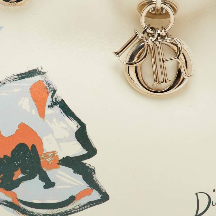 Pre Owned Dior Diorissimo Medium White Leather Flower Print Shopper Tote