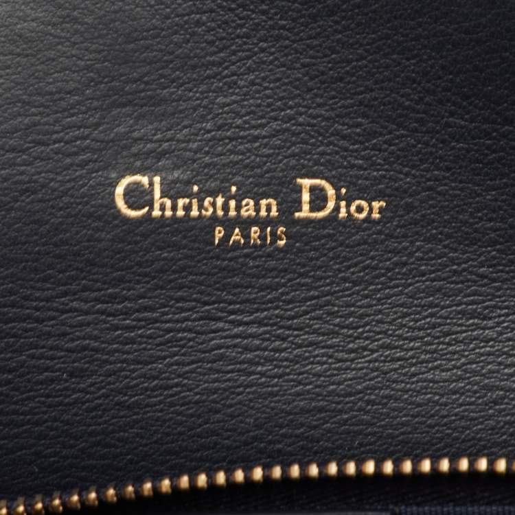 Pre Owned Dior Saddle Navy Blue Oblique Canvas and Leather Wallet On Chain