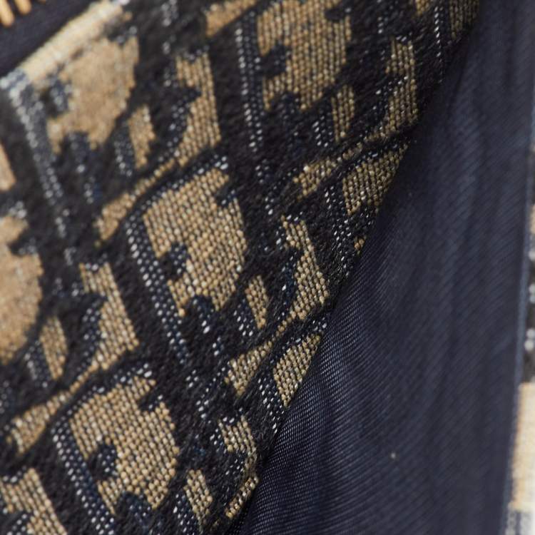 Pre Owned Dior Saddle Navy Blue Oblique Canvas and Leather Wallet On Chain