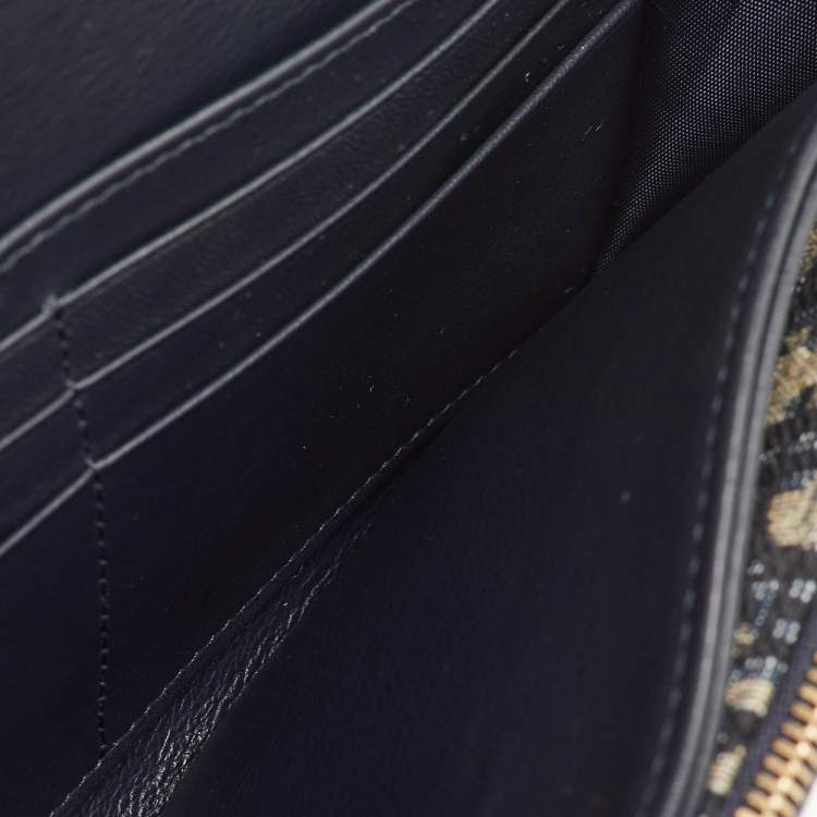 Pre Owned Dior Saddle Navy Blue Oblique Canvas and Leather Wallet On Chain