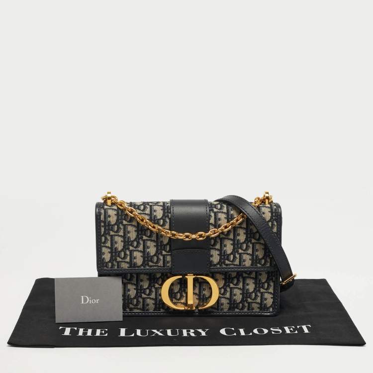 Pre Owned Dior 30 Montaigne Navy Blue Oblique Canvas and Leather Shoulder Bag