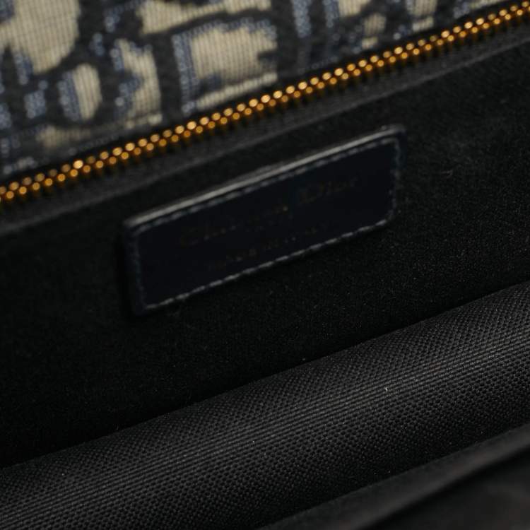 Pre Owned Dior 30 Montaigne Navy Blue Oblique Canvas and Leather Shoulder Bag