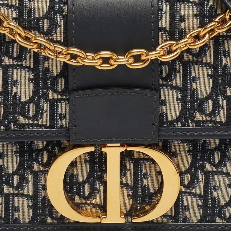 Pre Owned Dior 30 Montaigne Navy Blue Oblique Canvas and Leather Shoulder Bag