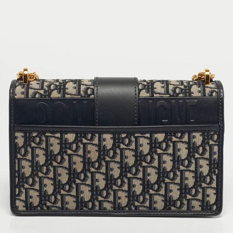 Pre Owned Dior 30 Montaigne Navy Blue Oblique Canvas and Leather Shoulder Bag