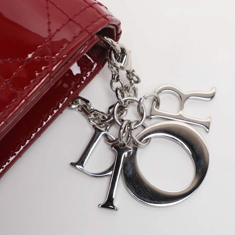 Pre Owned Dior Lady Dior Red Cannage Patent Leather Clutch