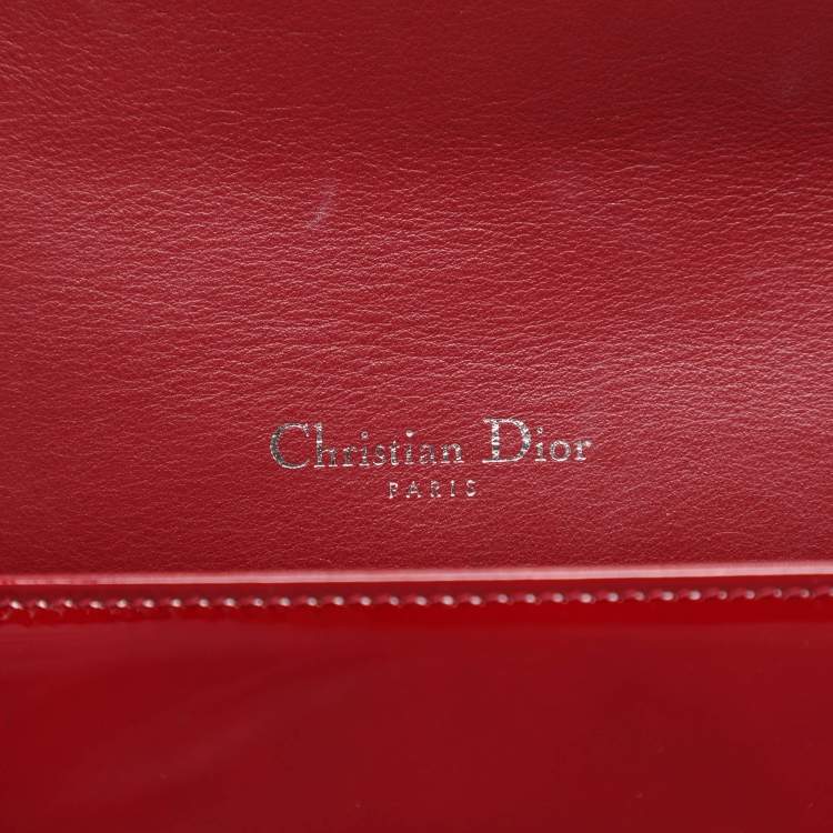 Pre Owned Dior Lady Dior Red Cannage Patent Leather Clutch