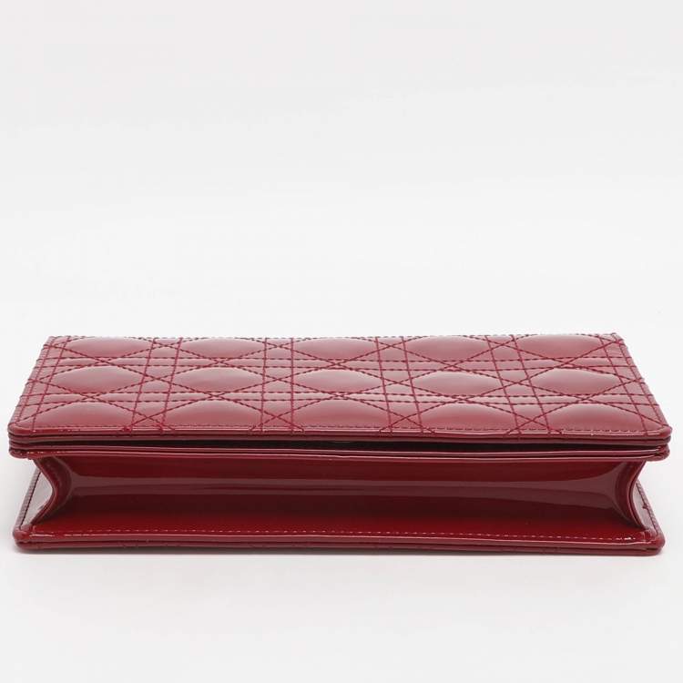 Pre Owned Dior Lady Dior Red Cannage Patent Leather Clutch