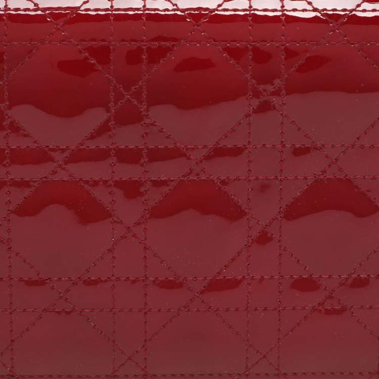 Pre Owned Dior Lady Dior Red Cannage Patent Leather Clutch