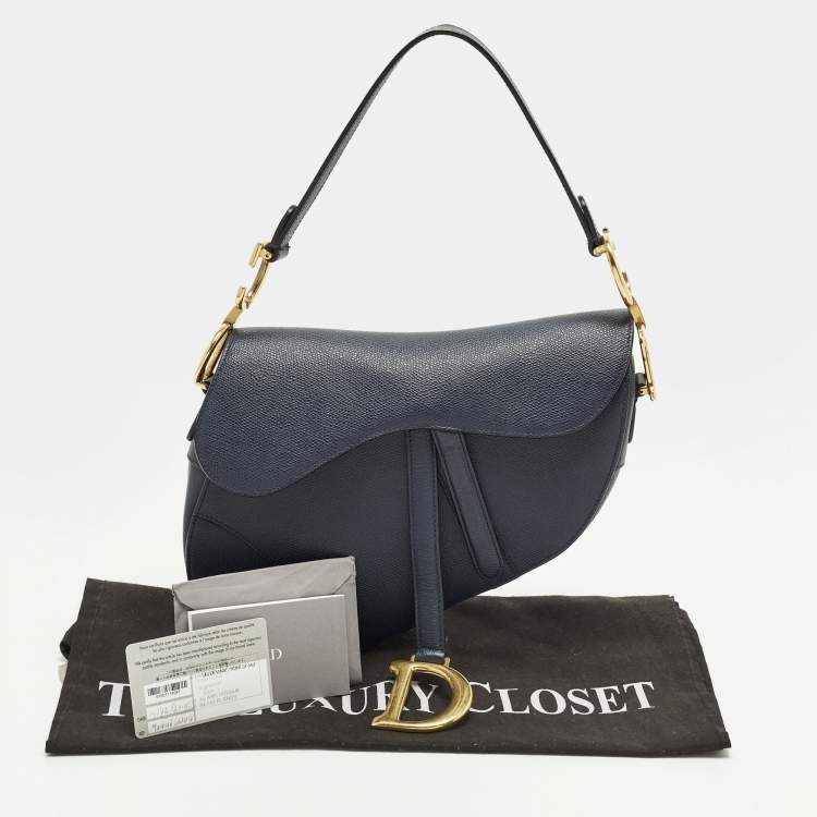 Pre Owned Dior Saddle Navy Blue Leather Shoulder Bag