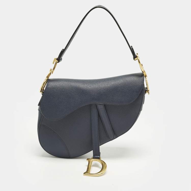 Pre Owned Dior Saddle Navy Blue Leather Shoulder Bag