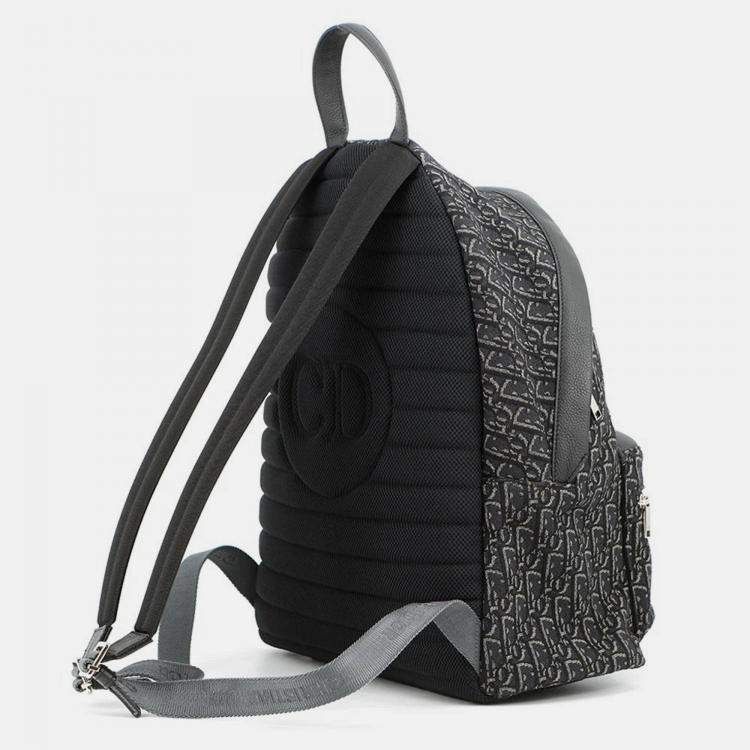 Pre Owned Dior Oblique Jacquard Rider Backpack Black Canvas Leather