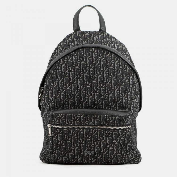 Pre Owned Dior Oblique Jacquard Rider Backpack Black Canvas Leather