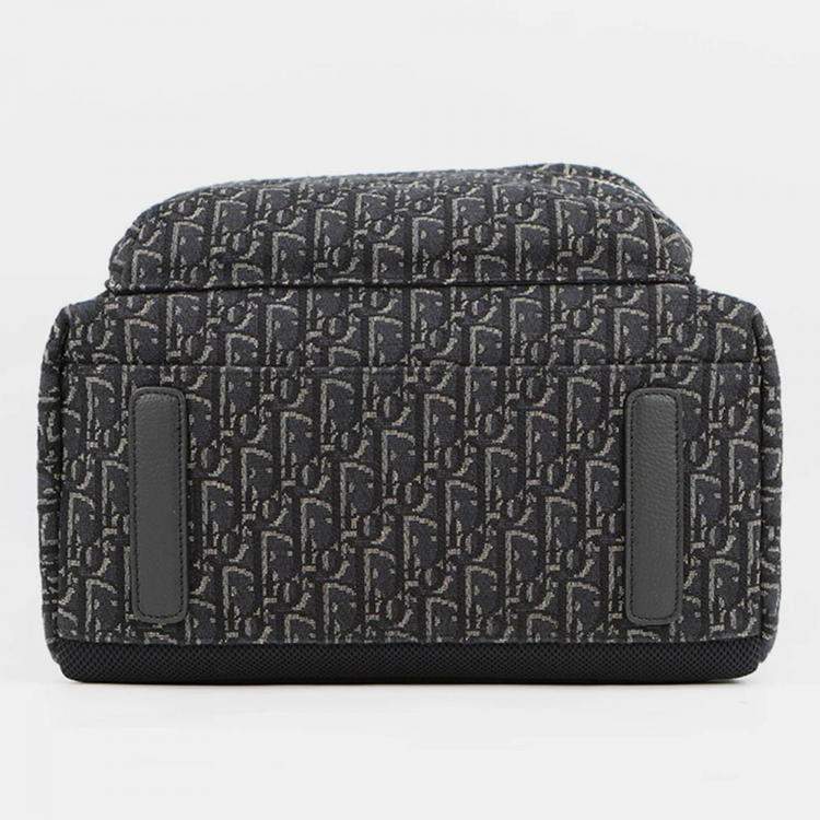 Pre Owned Dior Oblique Jacquard Rider Backpack Black Canvas Leather