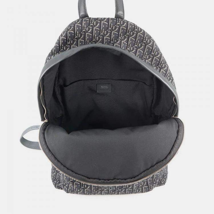 Pre Owned Dior Oblique Jacquard Rider Backpack Black Canvas Leather