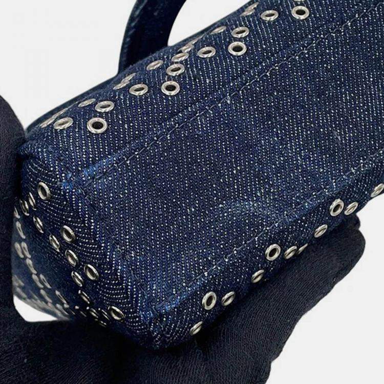 Pre Owned Dior Eyelet Detail Ladies D-Joy 2-Way Bag Navy Denim Size Medium