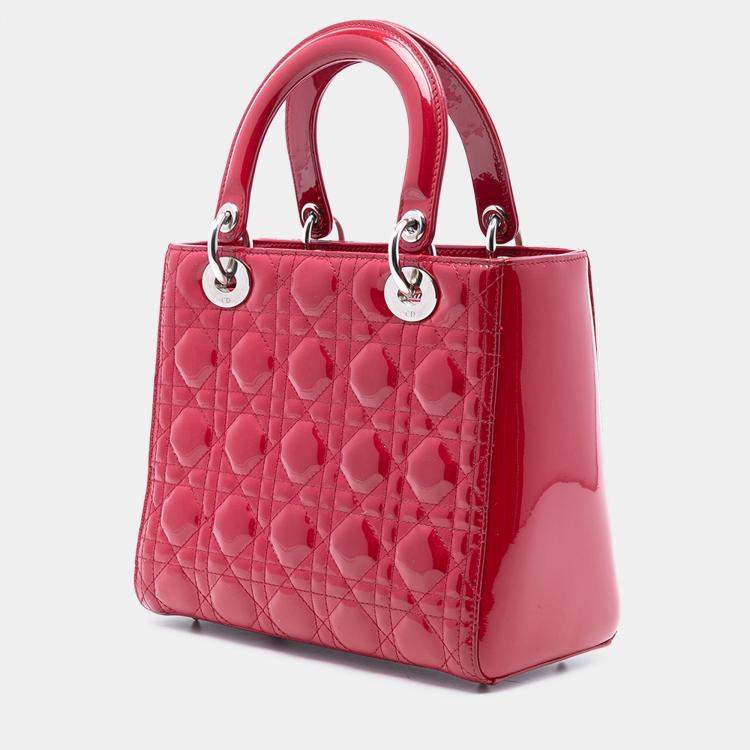 Pre Owned Dior Red Medium Patent Cannage Lady Dior
