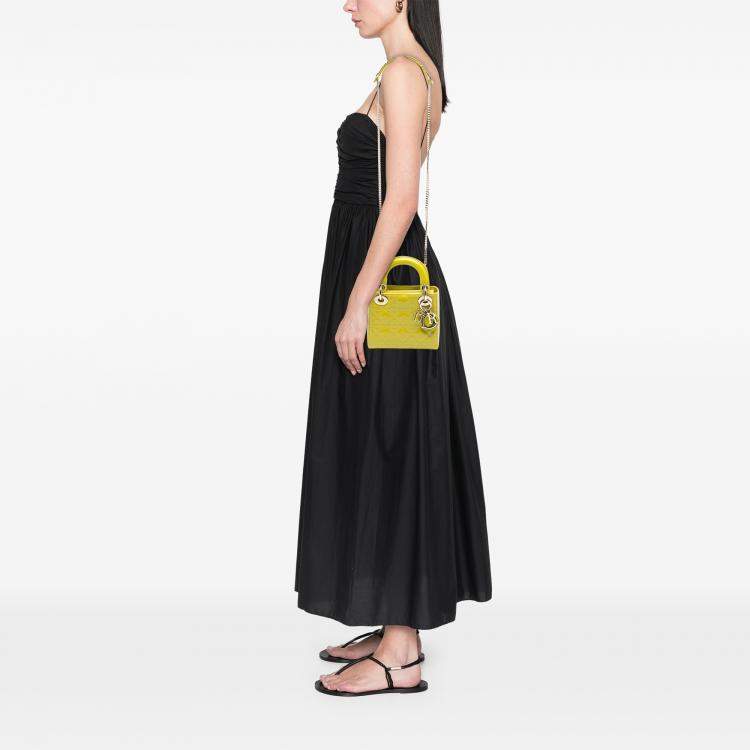 Pre Owned Dior Yellow Mini Patent Cannage Lady Dior