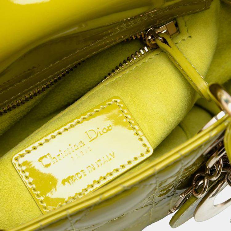 Pre Owned Dior Yellow Mini Patent Cannage Lady Dior