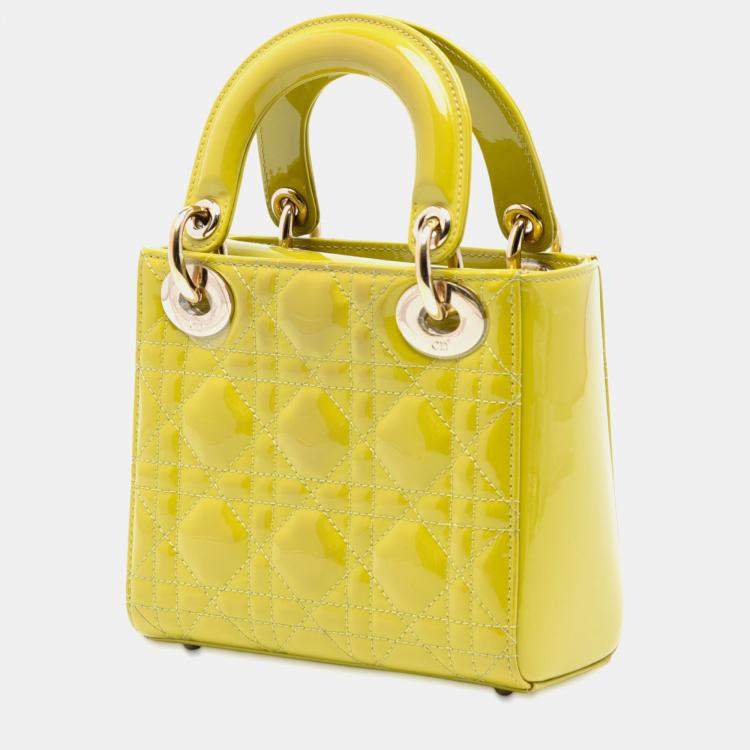 Pre Owned Dior Yellow Mini Patent Cannage Lady Dior