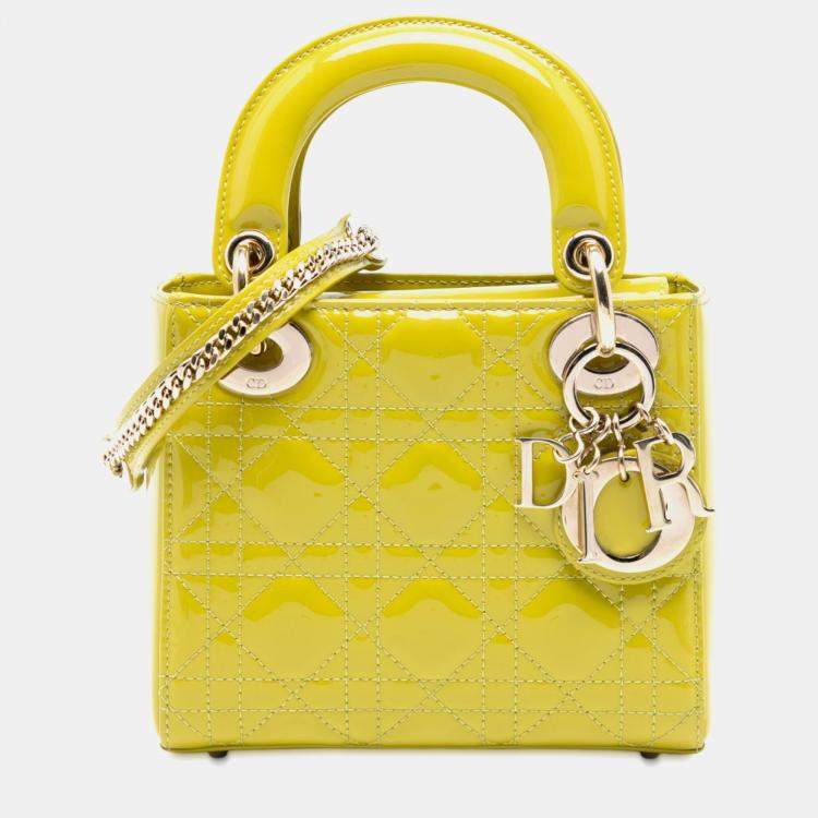 Pre Owned Dior Yellow Mini Patent Cannage Lady Dior