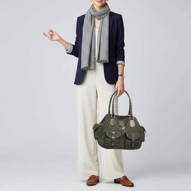 Pre Owned Dior Multipocket Green/Brown Diorissimo Nylon Shoulder Bag