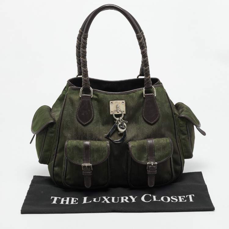 Pre Owned Dior Multipocket Green/Brown Diorissimo Nylon Shoulder Bag